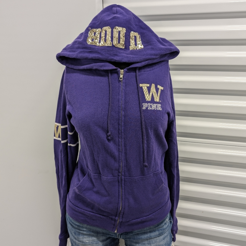 PINK Victoria's Secret Bling University Of Washington Full Zip Hoody